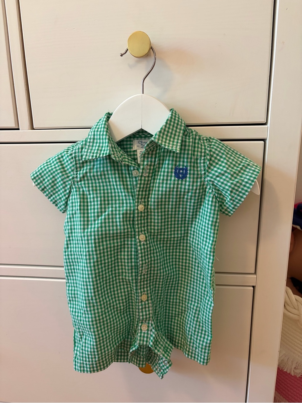 Chaps Gingham Romper Newborn Green White Preppy Baby Outfit